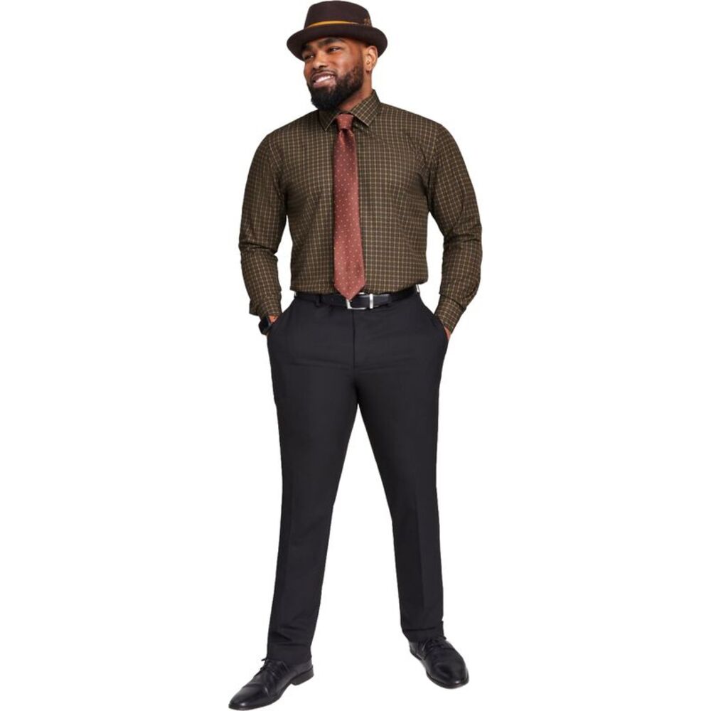 Tayion Collection Mens Gingham Easy Options Button Down Dress Shirt, , 15-15....